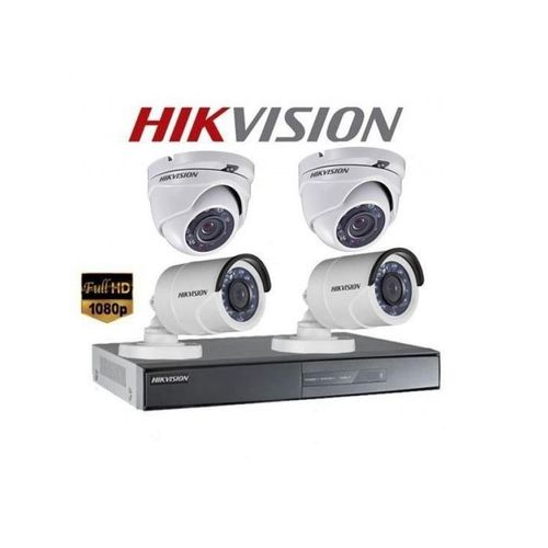 Hikvision Pack 2MP 1080P de DVR 4CH Turbo FHD +4 Caméras (2 Dome + 2 Étanches )