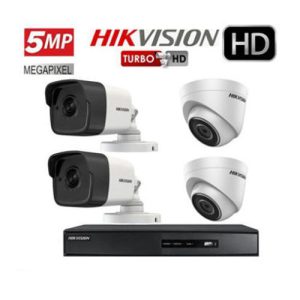 Hikvision Kit Turbo HD DVR 4CH Pro + 2 Caméras Dome 5MP et 2 Extérieur Jour/Nuit