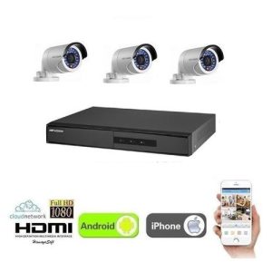 Hikvision Pack 3 Caméras 2MP Turbo HD Jour/Nuit et DVR Hybrid Full HD 1080p 4 ports